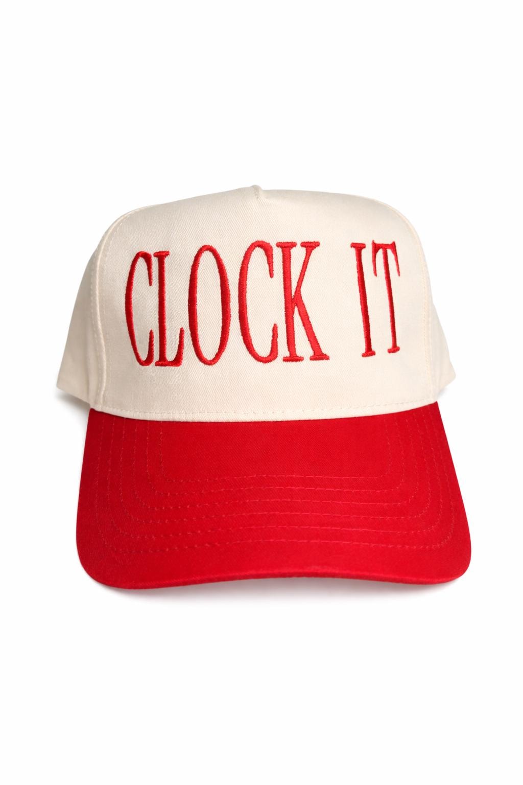 Embroidered "CLOCK IT" Trucker Hat, Red White Snapback, Western Cowgirl Style