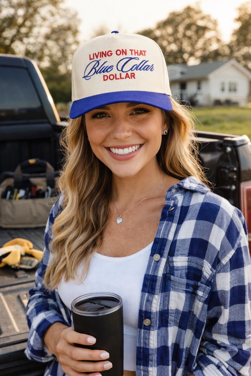 Living On That Blue Collar Dollar Hat | Blue Collar Trucker Hat | Americana Snapback | Working Class Hat