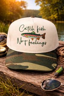 Embroidered Trout Trucker Hat | Catch Fish Not Feelings, Camo Snapback