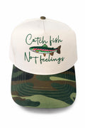 Embroidered Trout Trucker Hat | Catch Fish Not Feelings, Camo Snapback