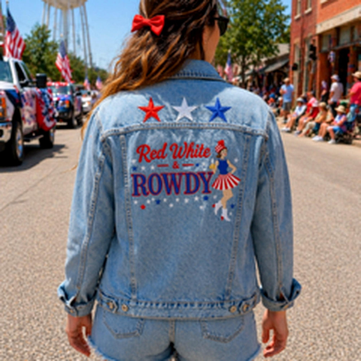 Red White & Rowdy Denim Jacket | Patriotic Cowgirl Jacket | Western Concert Outfit