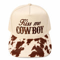 Kiss Me Cowboy Trucker Hat | Cow Print Western Snapback | Flirty Country Concert Hat | Boutique Western Cap