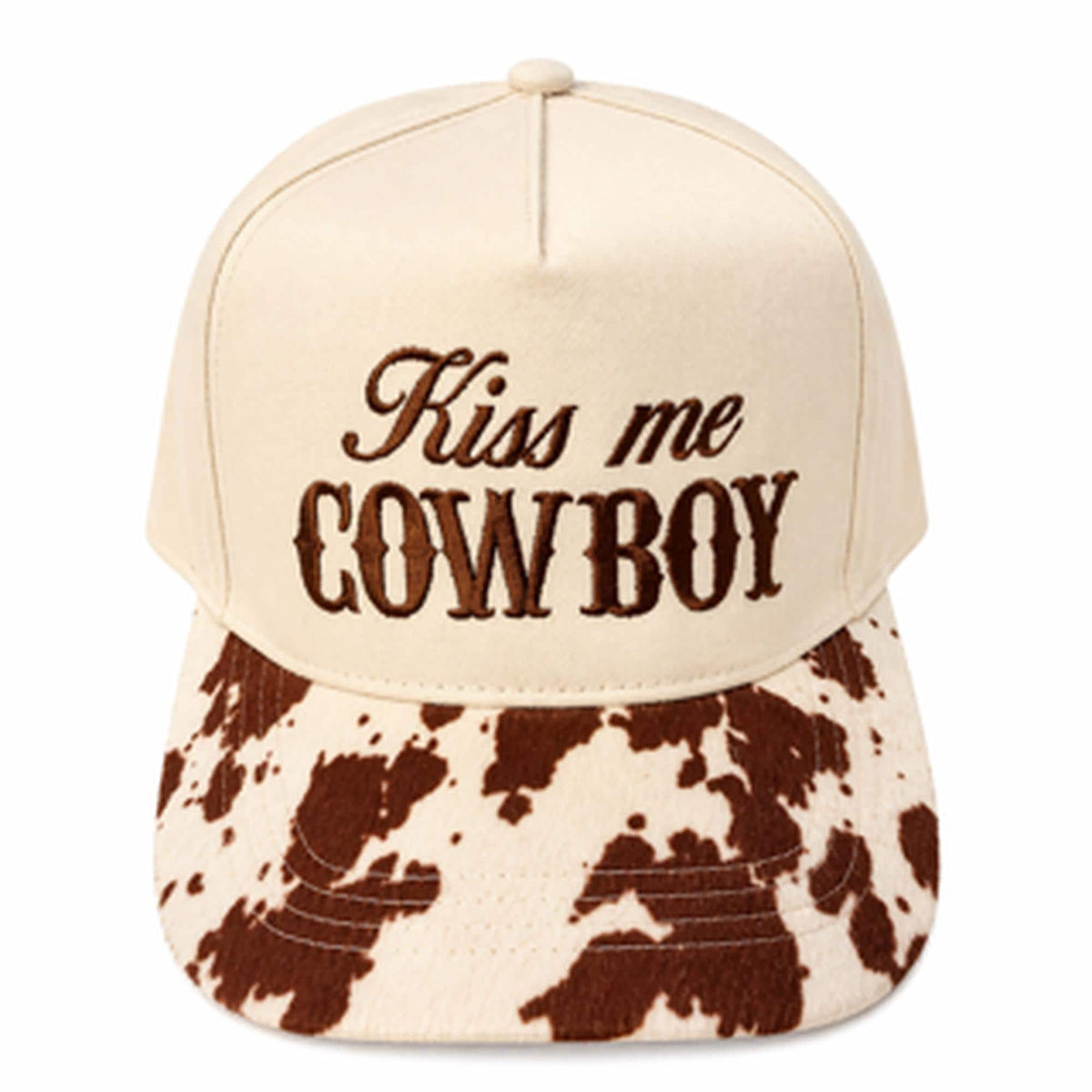 Kiss Me Cowboy Trucker Hat | Cow Print Western Snapback | Flirty Country Concert Hat | Boutique Western Cap