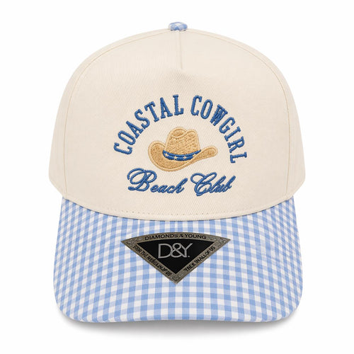 Coastal Cowgirl Hat Blue Gingham Trucker Hat Snapback Womens Beach Cap