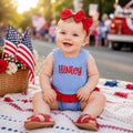 Personalized Baby Girl Gingham Romper, Patriotic Red White Blue Outfit