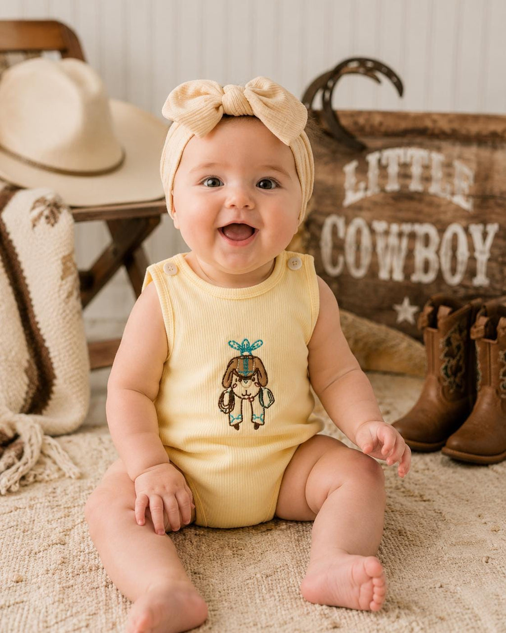 Western Baby Bubble Romper | Cowboy Cowgirl Outfit | Neutral Baby Clothes | Embroidered Infant Romper