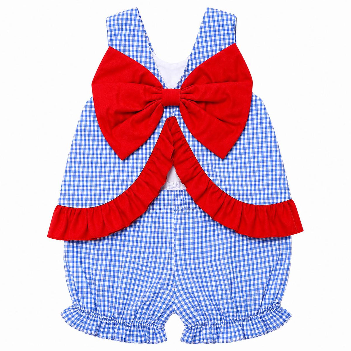 Personalized Baby Girl Gingham Romper, Patriotic Red White Blue Outfit