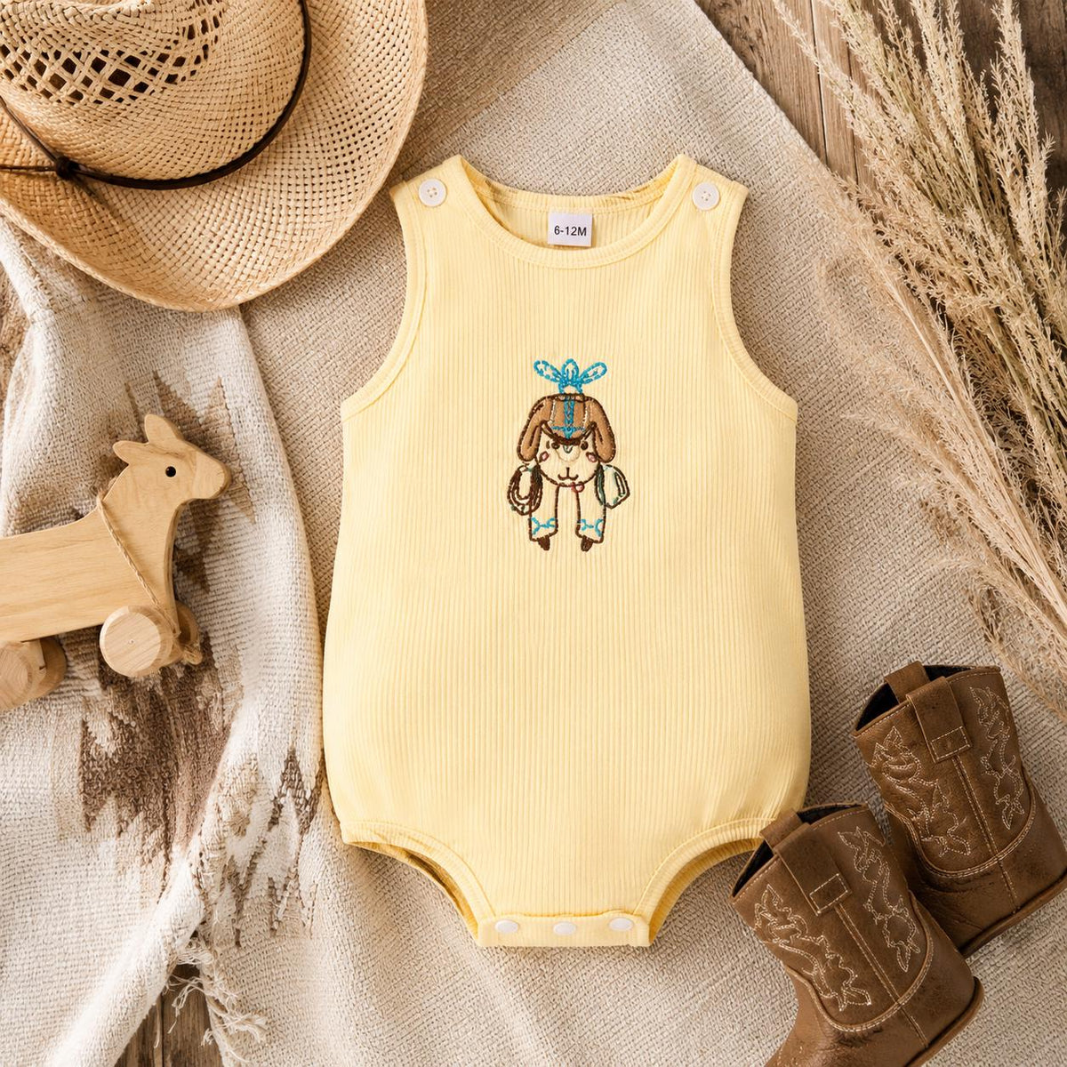 Western Baby Bubble Romper | Cowboy Cowgirl Outfit | Neutral Baby Clothes | Embroidered Infant Romper