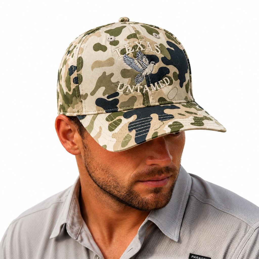Texas Untamed Dove Hunting Hat | Camo Performance Snapback | Lightweight Outdoor Cap
