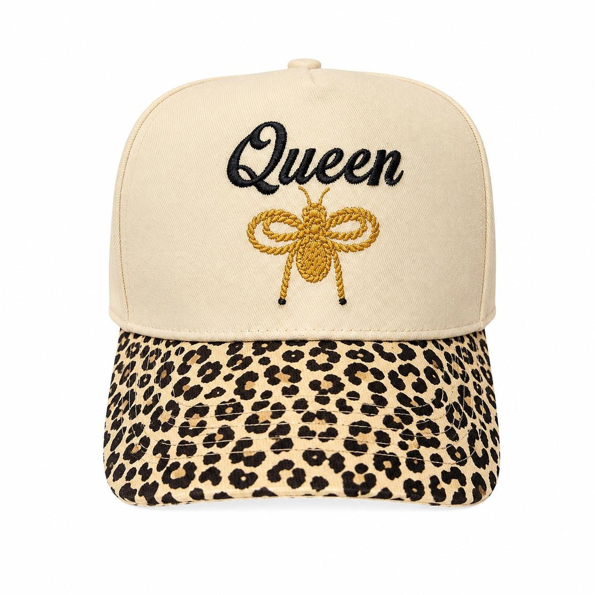 Queen Bee Trucker Hat - Leopard Print Brim Western Cowgirl Cap