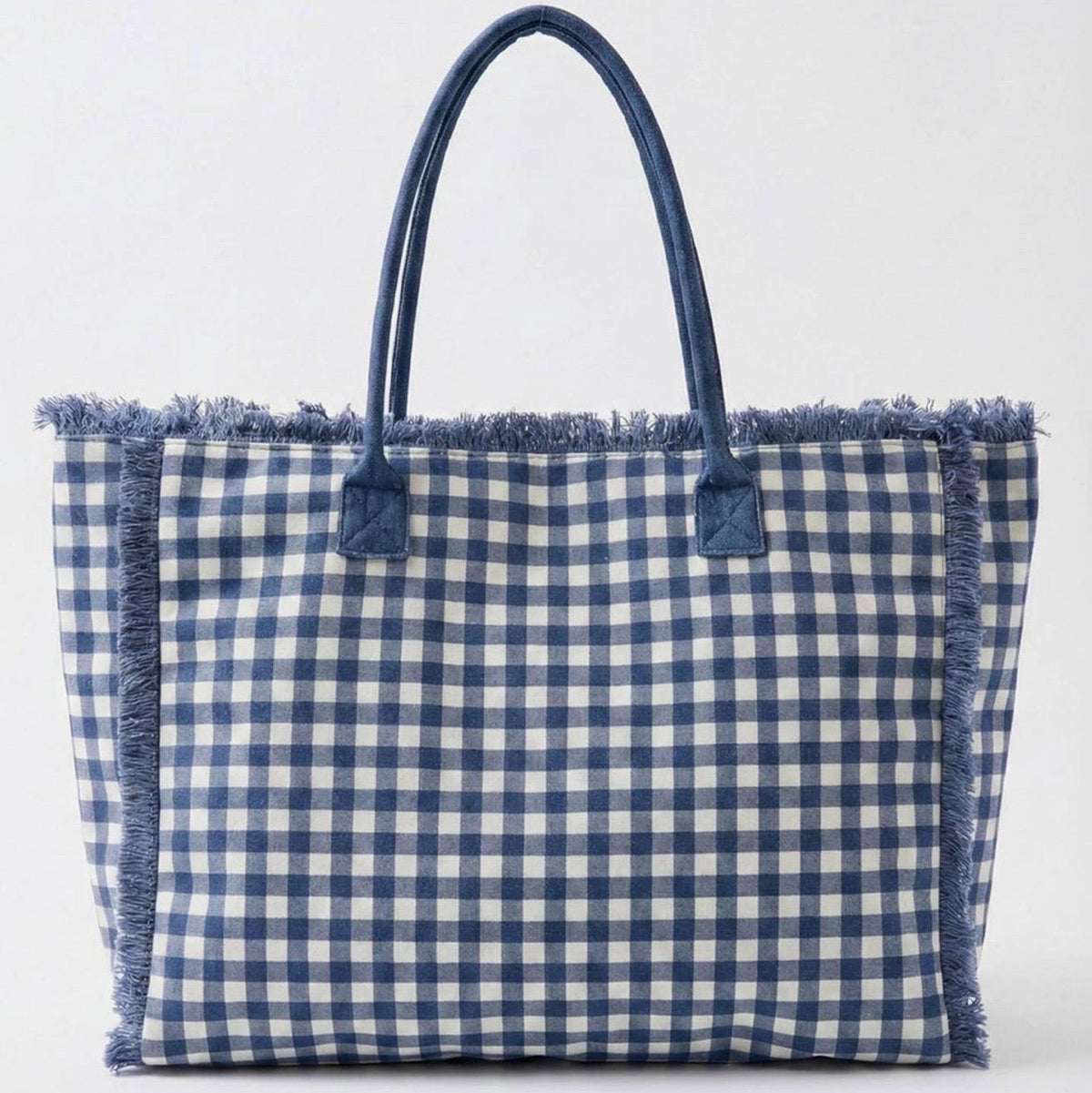 Personalized Blue Gingham Tote Bag, Embroidered Name, Game Day Sports Bag