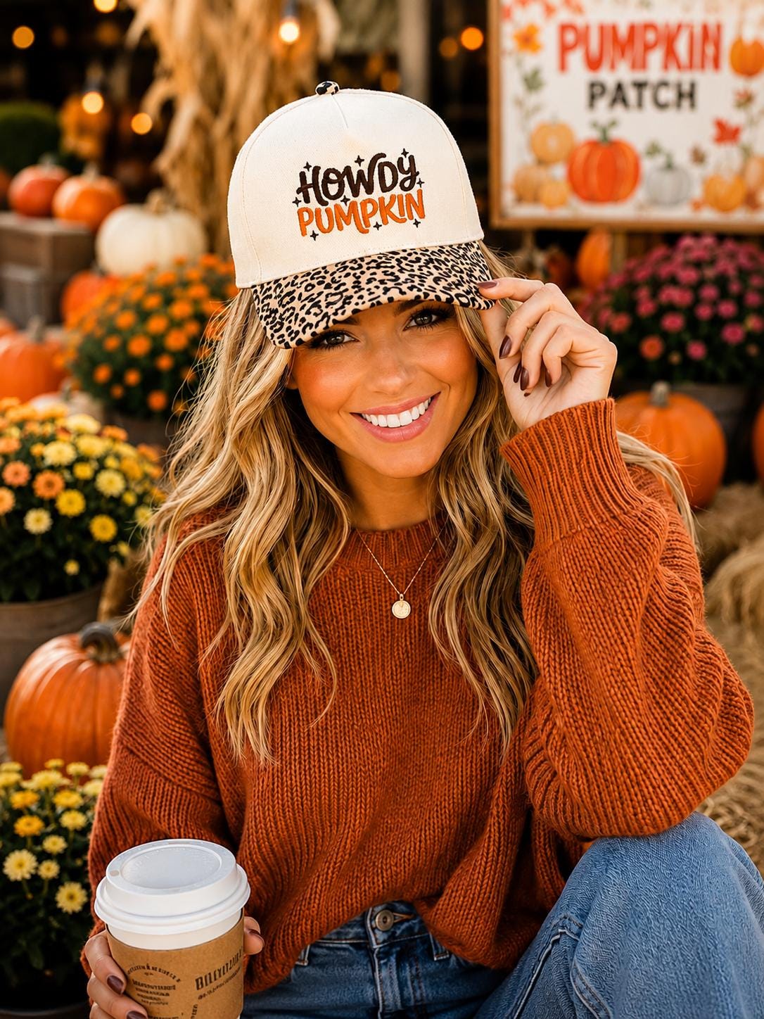 Embroidered Trucker Hat: Leopard Brim, Fall Autumn Western Style