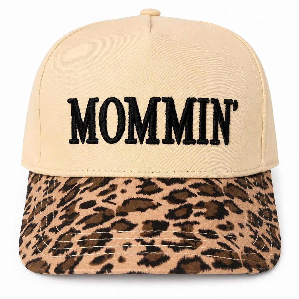 Mommin Puff Embroidered Trucker Hat, Leopard Print Bill Baseball Cap