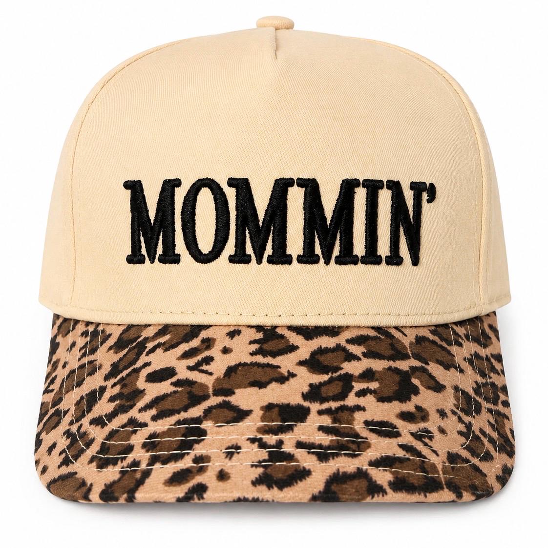 Mommin Puff Embroidered Trucker Hat, Leopard Print Bill Baseball Cap
