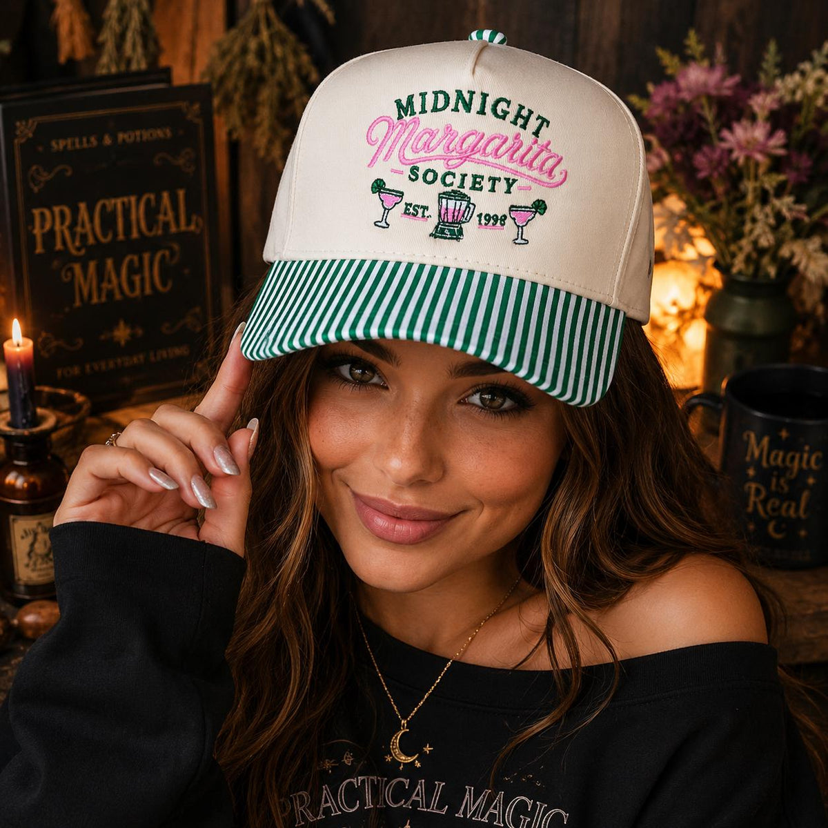 Midnight Margarita Society Trucker Hat, Practical Magic Merch, Witchy Girls Trip Cap