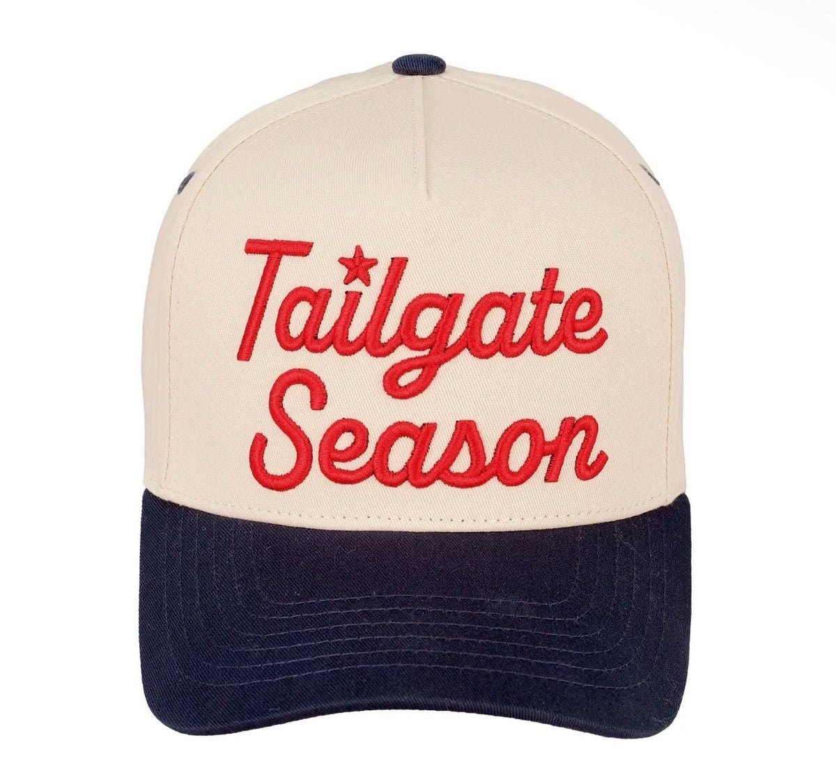 Tailgate Season Trucker Hat: Puff Embroidered Cotton Snapback Gameday Cap