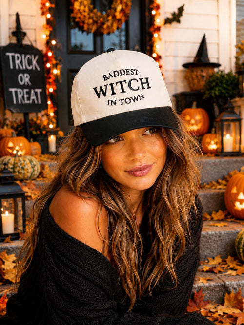 Baddest Witch in Town Embroidered Trucker Hat – Halloween Fall Baseball Cap