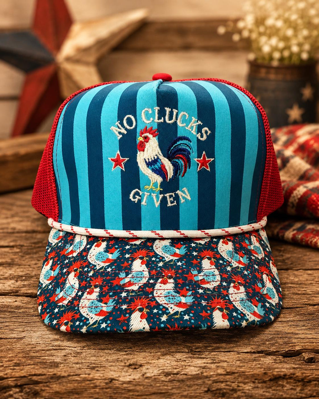No Clucks Given Rooster Trucker Hat – Embroidered Sarcastic Baseball Cap