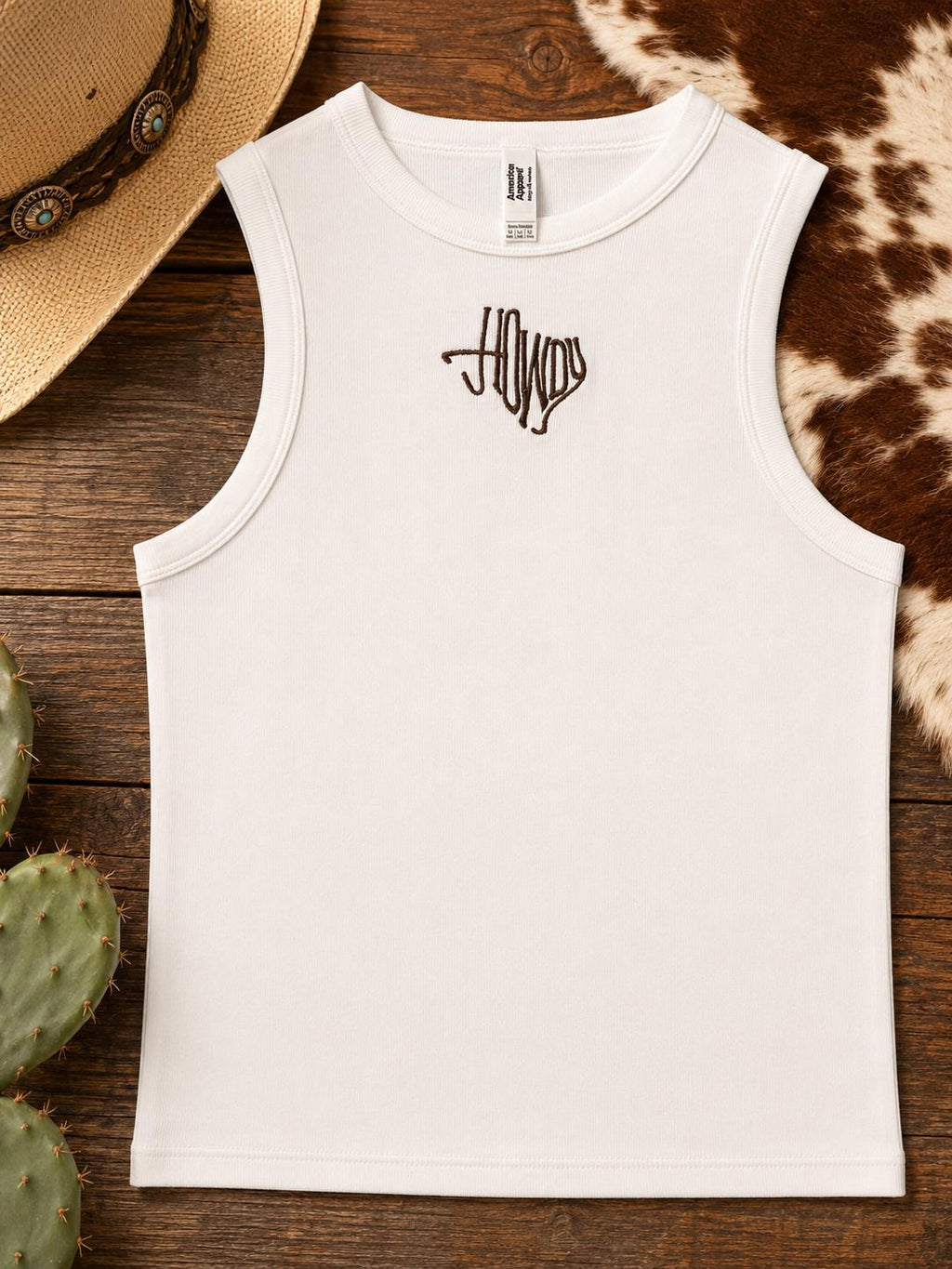 Embroidered Howdy Tank Top: American Apparel Baby Rib Western Style