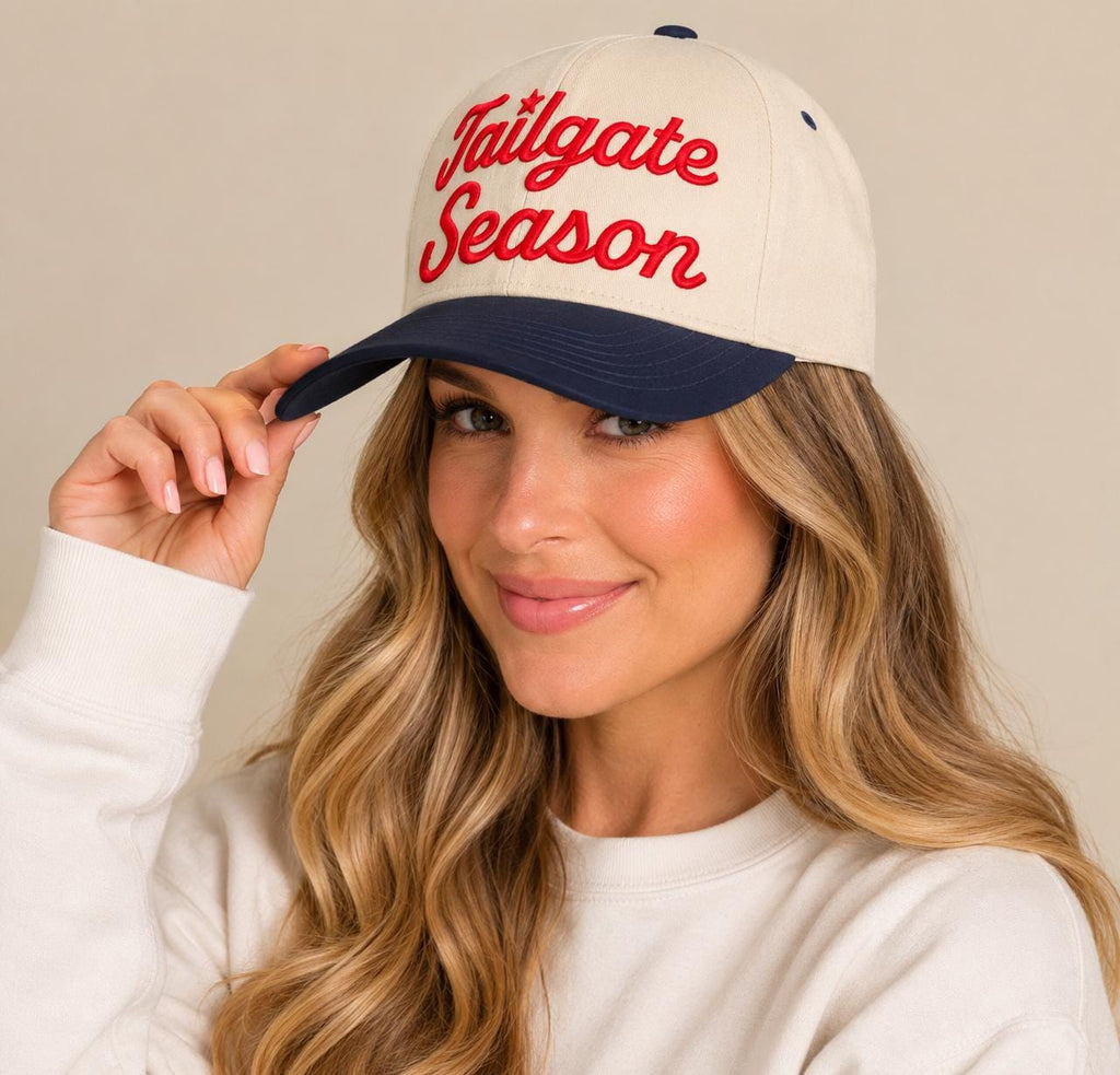 Tailgate Season Trucker Hat: Puff Embroidered Cotton Snapback Gameday Cap