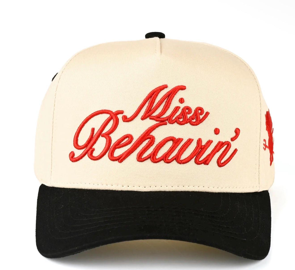 Miss Behavin' Retro Trucker Hat, 3D Puff Embroidery, Red Devil Snapback