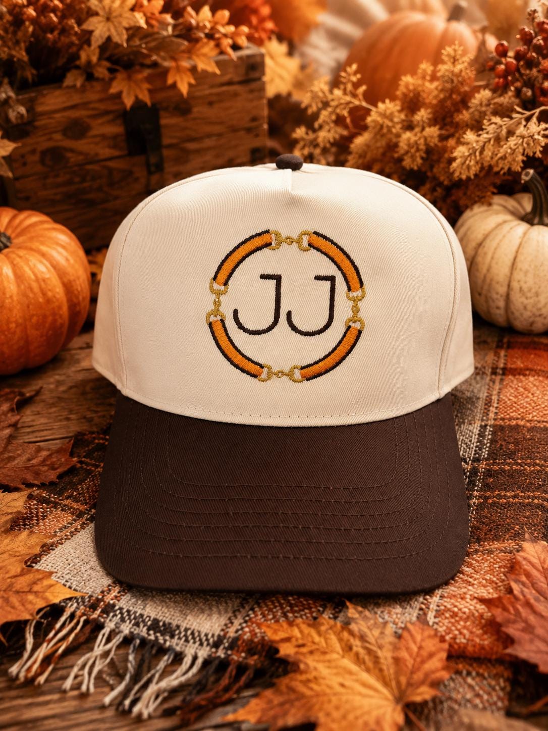 Personalized Equestrian Trucker Hat, Custom Initials, Horse Bit Embroidery (Orange or Pink)