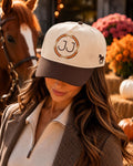 Personalized Equestrian Trucker Hat, Custom Initials, Horse Bit Embroidery (Orange or Pink)