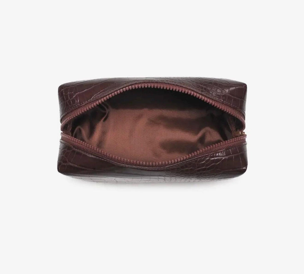 Personalized Croc Embossed Vegan Leather Cosmetic Bag, Custom Monogram Toiletry Organizer