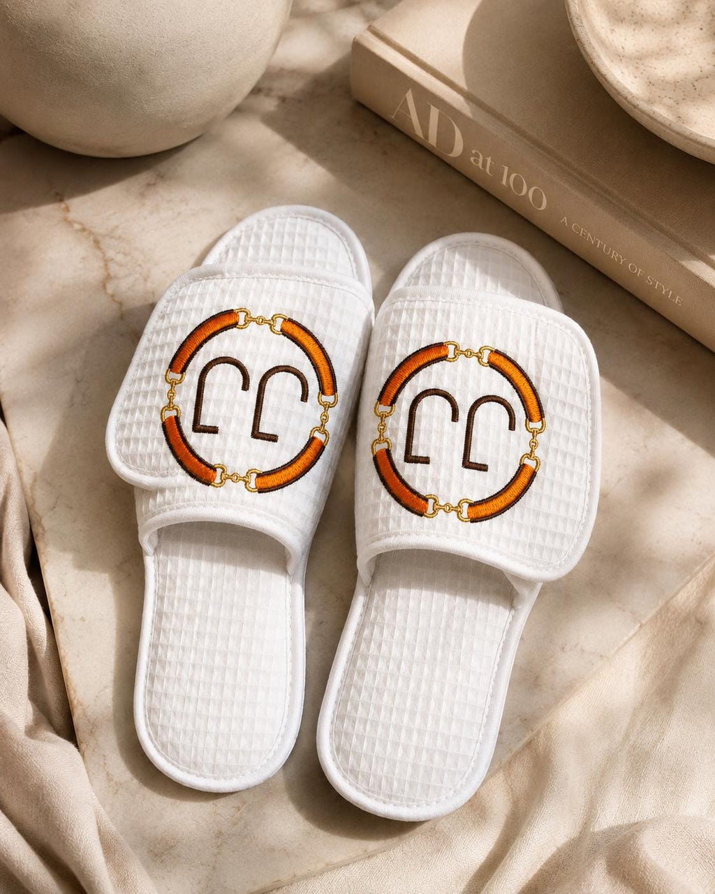 Personalized White Waffle Spa Slippers: Custom Embroidered Monogram, Name, Bridal Gift