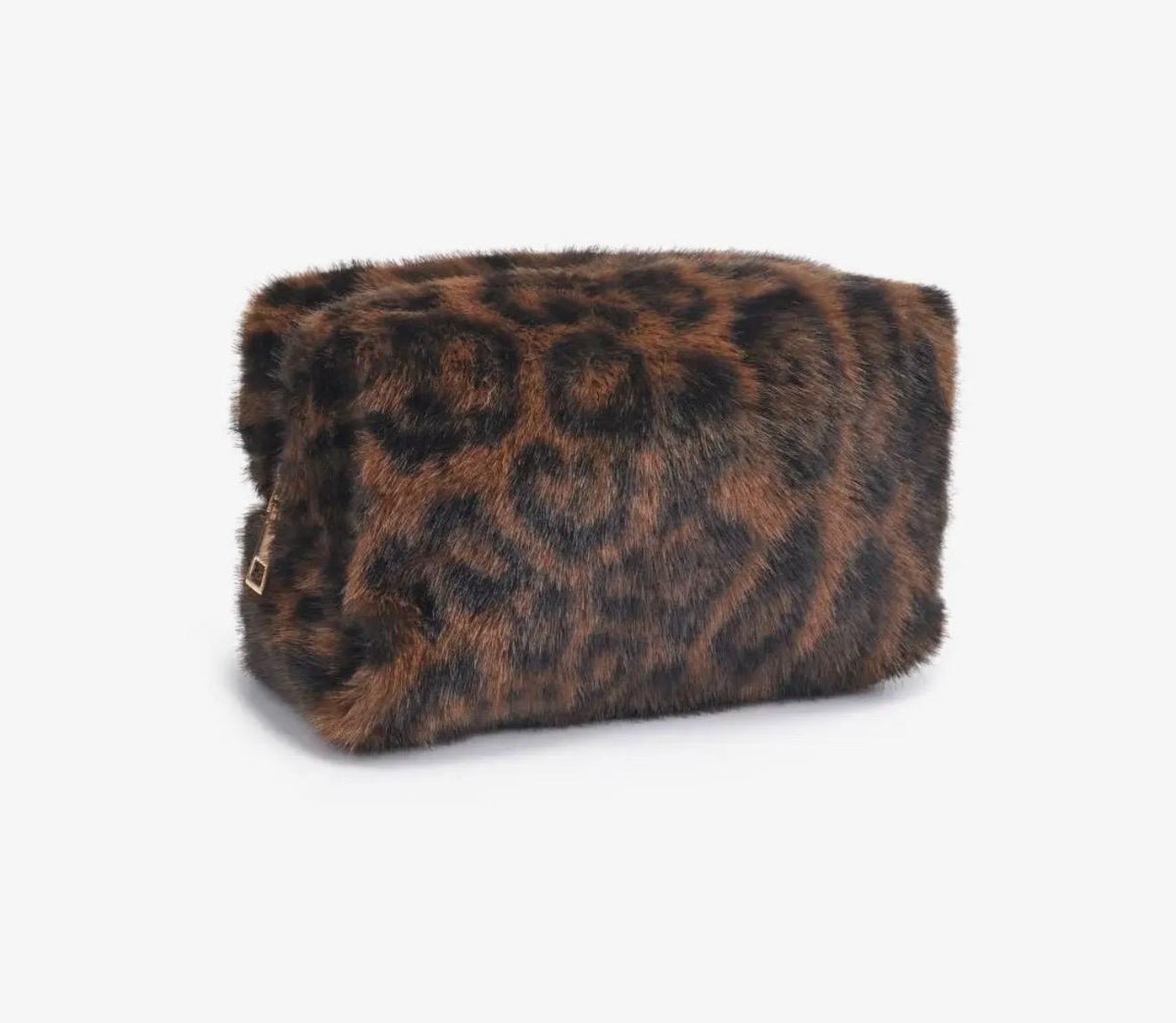 Personalized Leopard Faux Fur Makeup Bag, Custom Monogram Cosmetic Pouch (8.6" W x 5.1" H)