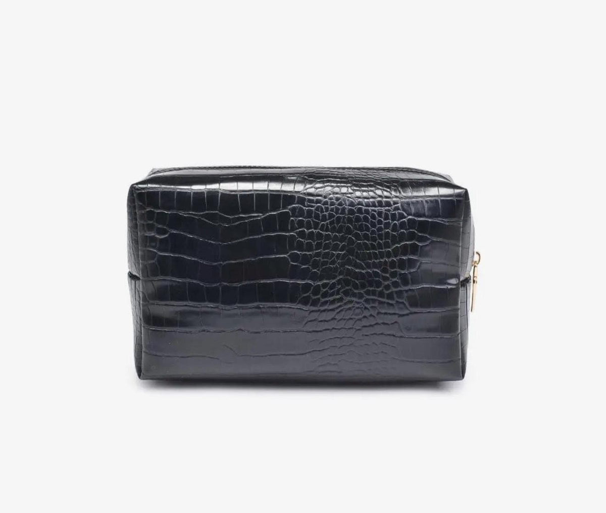 Personalized Croc Embossed Vegan Leather Cosmetic Bag, Custom Monogram Toiletry Organizer
