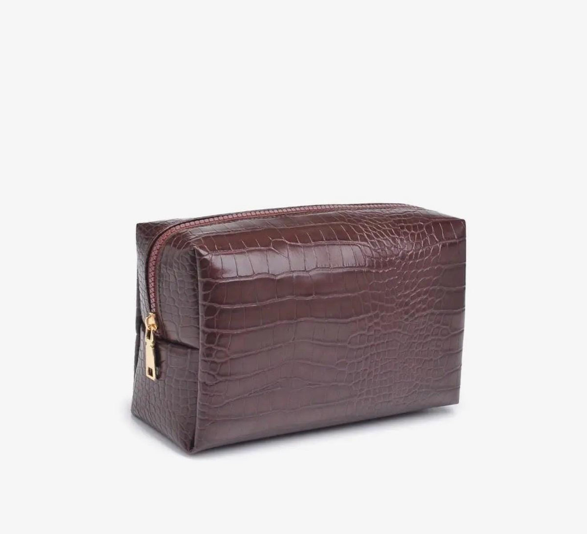 Personalized Croc Embossed Vegan Leather Cosmetic Bag, Custom Monogram Toiletry Organizer