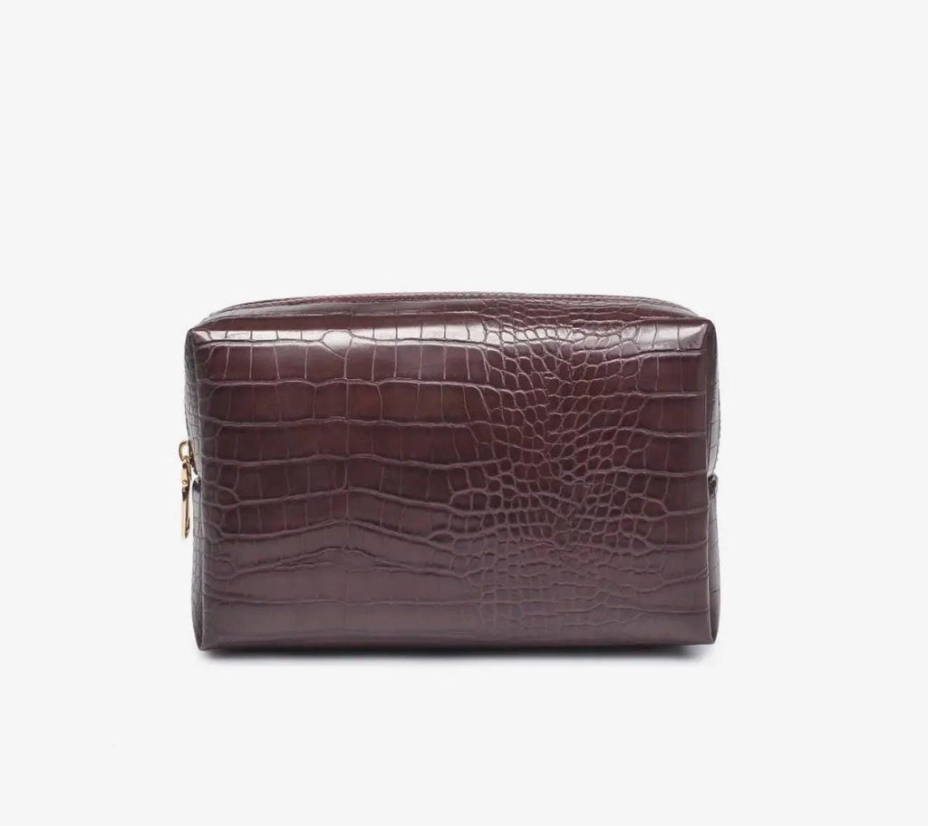 Personalized Croc Embossed Vegan Leather Cosmetic Bag, Custom Monogram Toiletry Organizer