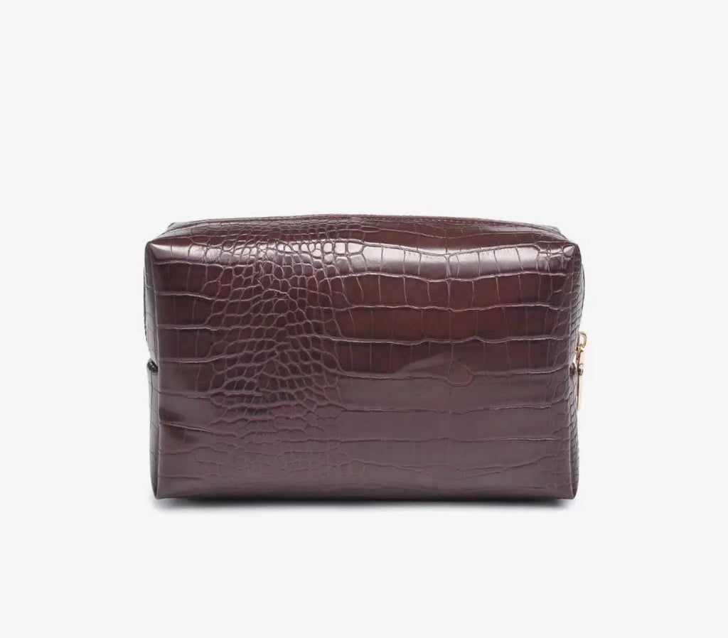 Personalized Croc Embossed Vegan Leather Cosmetic Bag, Custom Monogram Toiletry Organizer