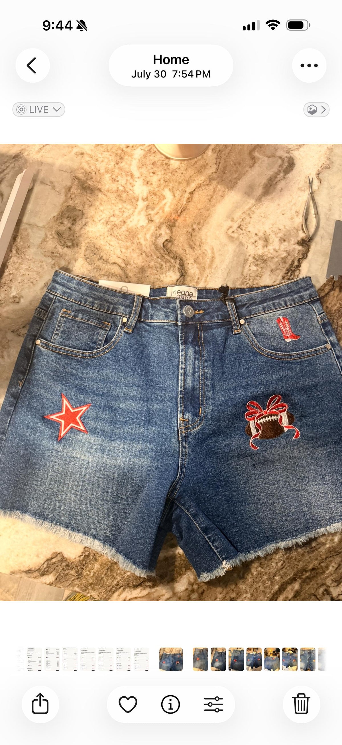 Custom Embroidered Levi's Denim Shorts, Game Day Tailgate Cutoffs