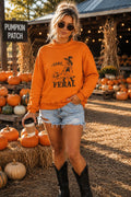 Oversized Orange Mock Neck Sweatshirt, Gone Feral Embroidery, Fall Pullover