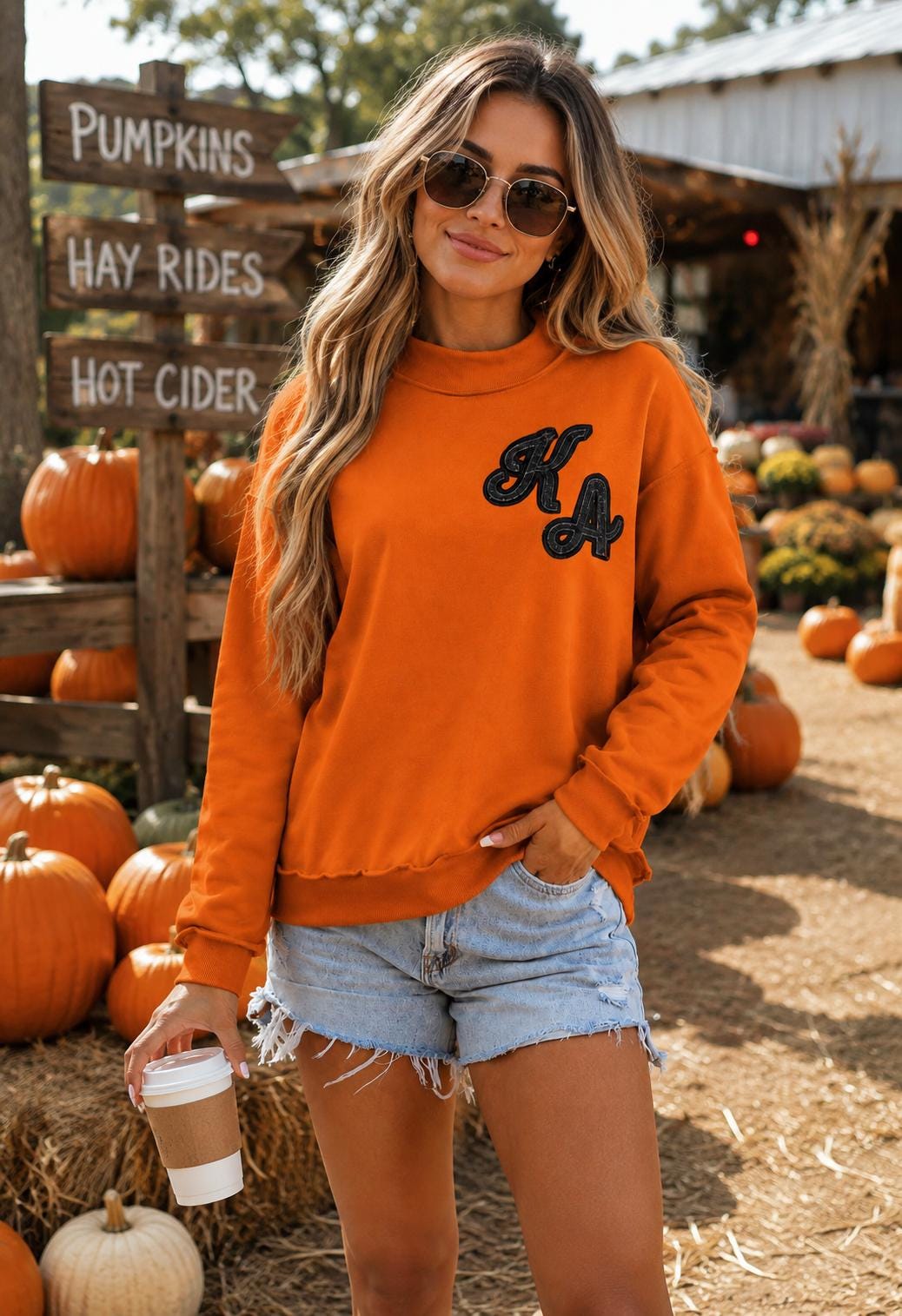 Oversized Orange Mock Neck Sweatshirt, Gone Feral Embroidery, Fall Pullover