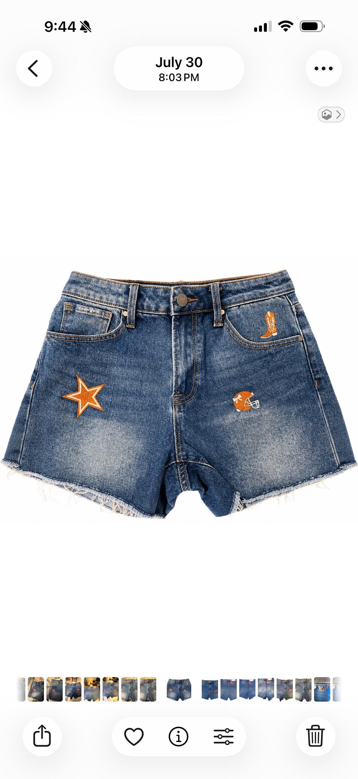 Custom Embroidered Levi's Denim Shorts, Game Day Tailgate Cutoffs