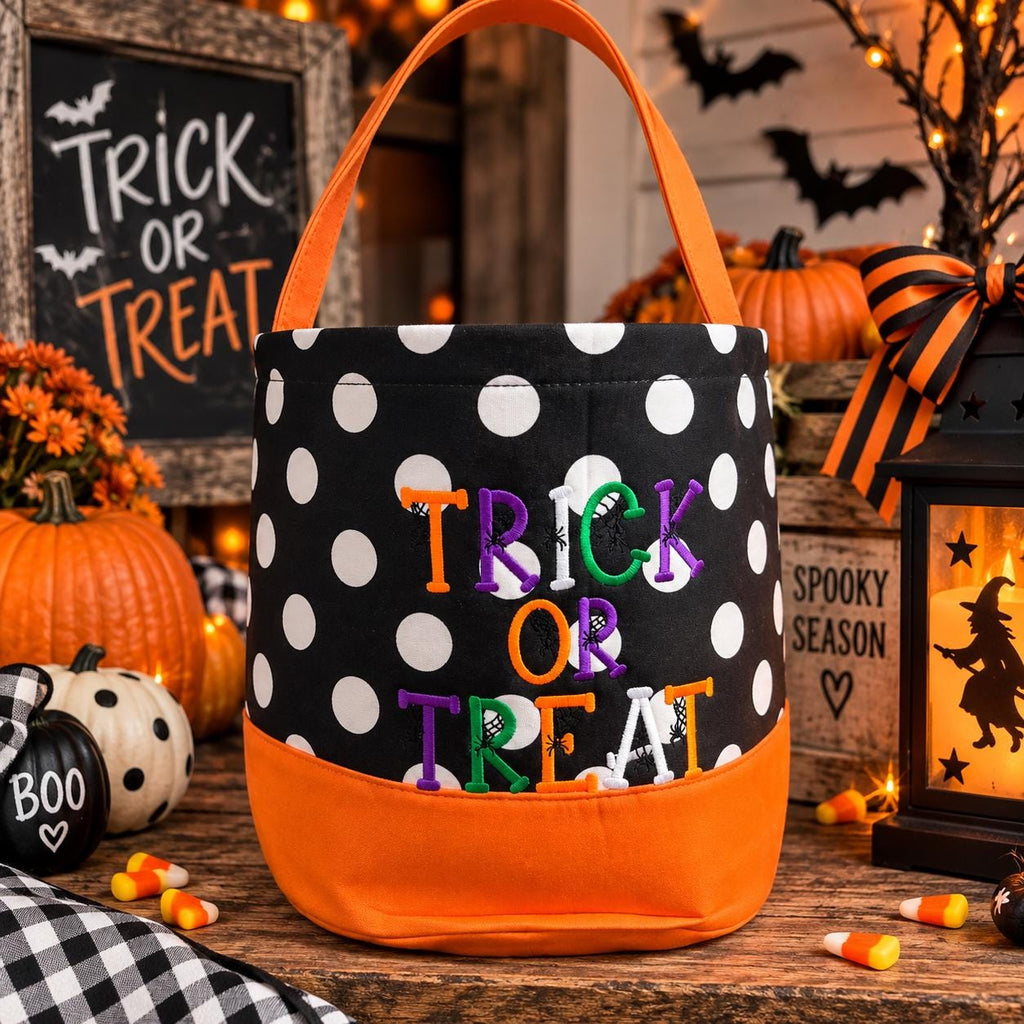Personalized Trick or Treat Bag, Embroidered Halloween Candy Basket for Kids
