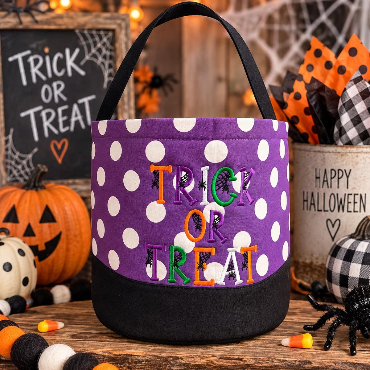 Personalized Trick or Treat Bag, Embroidered Halloween Candy Basket for Kids