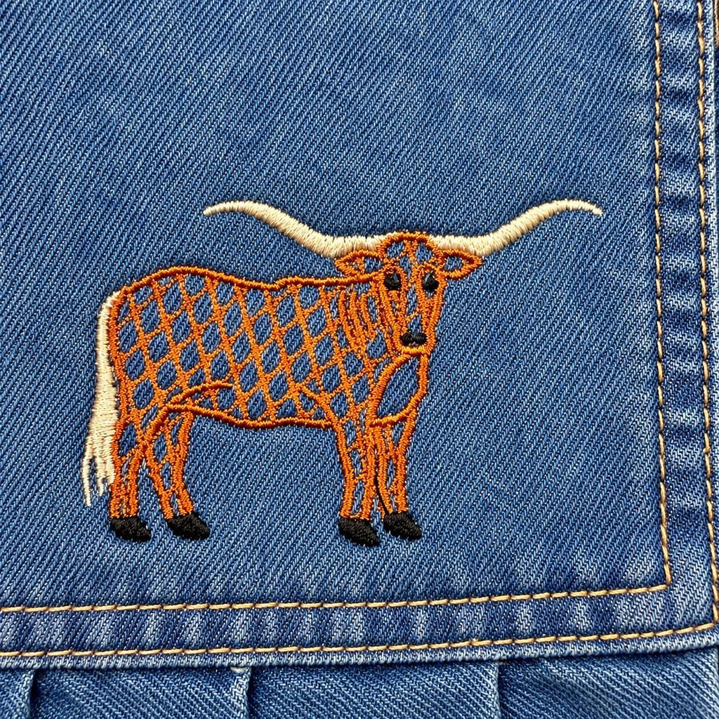Western Denim Placemats Set of 2, Embroidered Longhorn Table Decor, Personalized Option