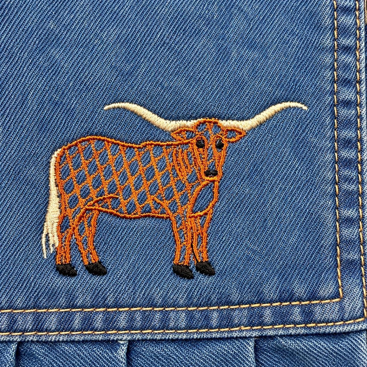 Western Denim Placemats Set of 2, Embroidered Longhorn Table Decor, Personalized Option