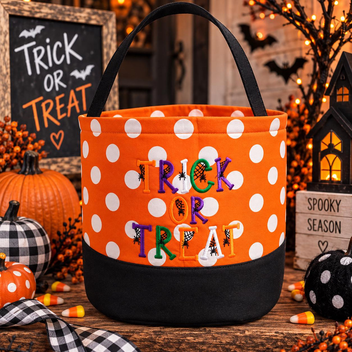 Personalized Trick or Treat Bag, Embroidered Halloween Candy Basket for Kids
