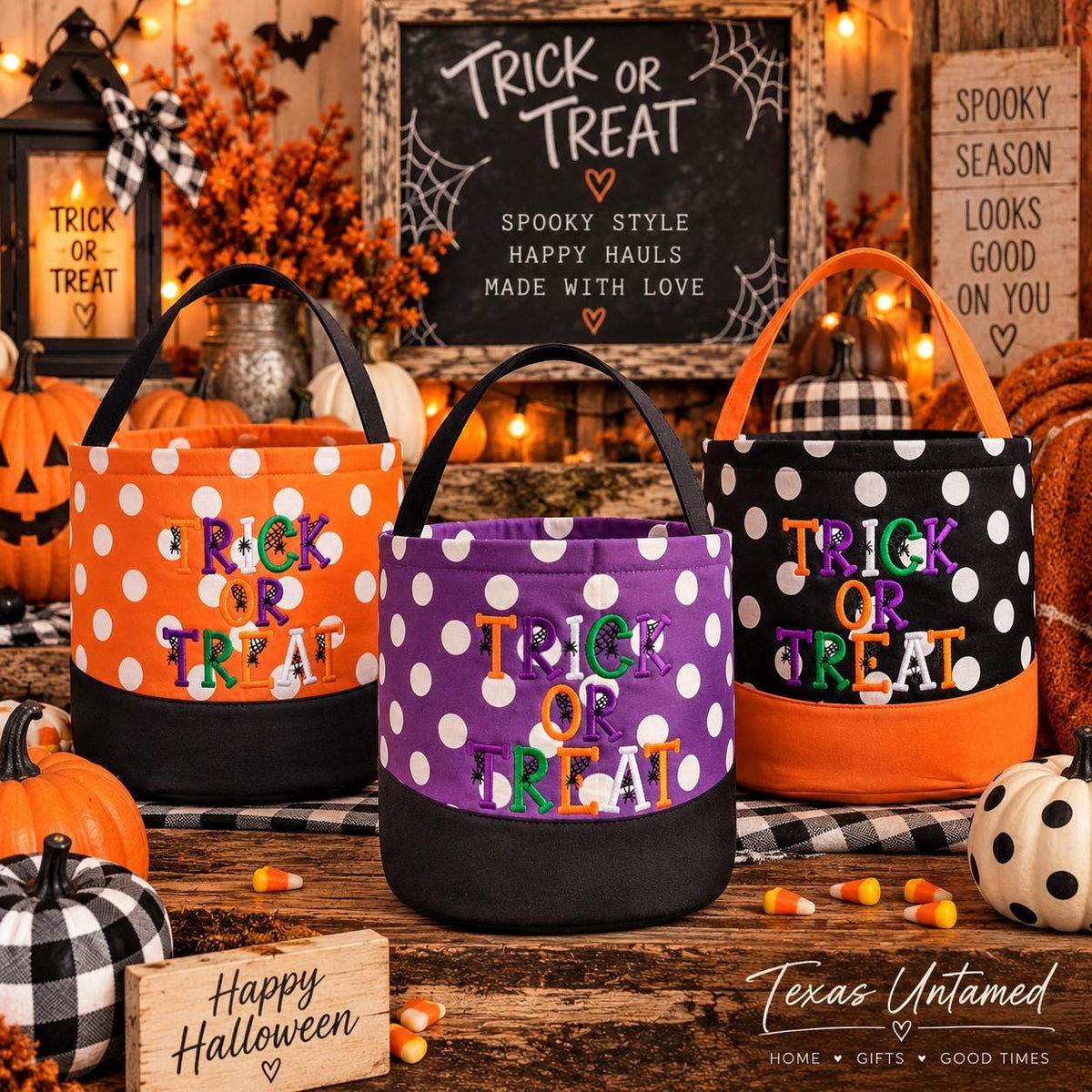 Personalized Trick or Treat Bag, Embroidered Halloween Candy Basket for Kids