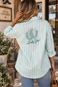 Embroidered Lucky You Western Shirt, Striped Button Down, Horseshoe Design, Optional Monogram