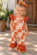 Personalized Texas game day baby girl romper with burnt orange ruffles