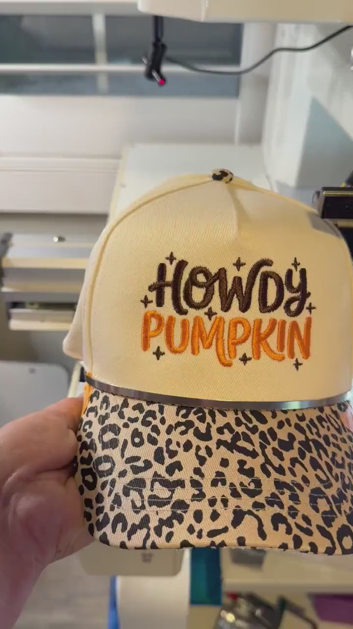 Embroidered Trucker Hat: Leopard Brim, Fall Autumn Western Style