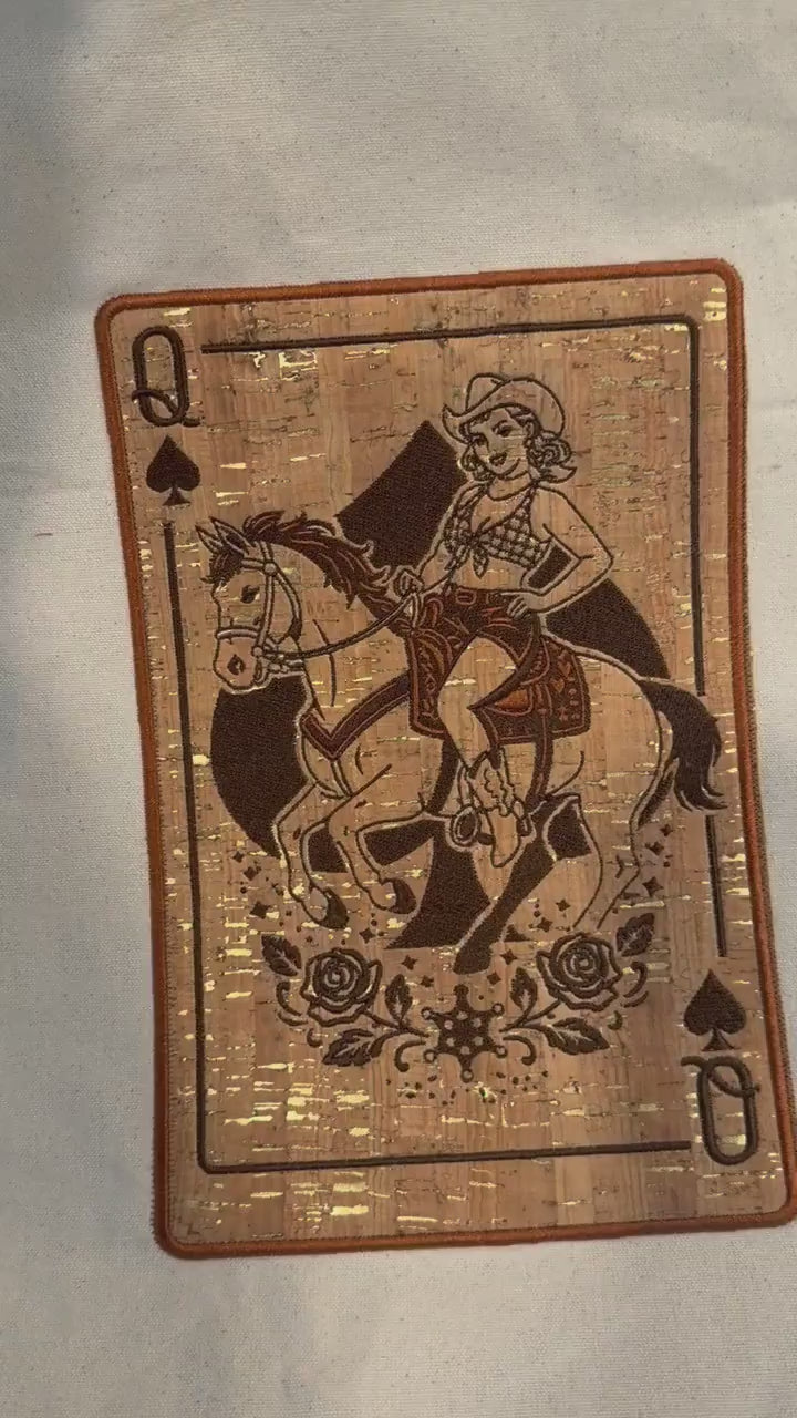 Queen of Spades Cork Embroidery: Western Cowgirl Art (16x20)
