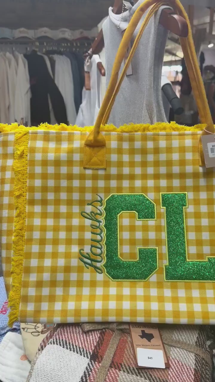 Personalized Red Gingham Tote Bag, Custom Name, Fringe Trim, Game Day, Rush Bag