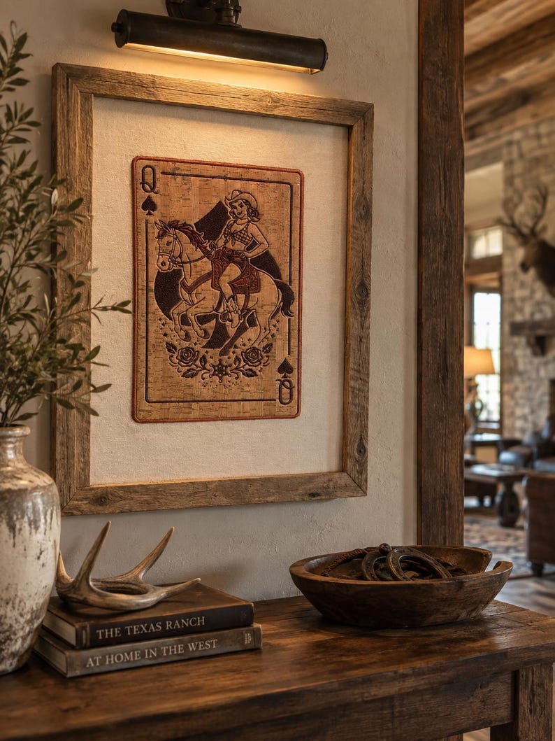 Texas Untamed embroidered Queen of Spades wall art